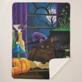 ハロウィーンウィッチキャットパープル魔法 シェルパブランケット (正面)