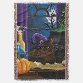 ハロウィーンウィッチキャットパープル魔法 スローブランケット (正面縦)