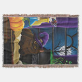 ハロウィーンウィッチキャットパープル魔法 スローブランケット (正面)