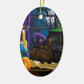 ハロウィーンウィッチキャットパープル魔法 セラミックオーナメント (左)