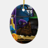ハロウィーンウィッチキャットパープル魔法 セラミックオーナメント (正面)
