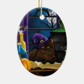 ハロウィーンウィッチキャットパープル魔法 セラミックオーナメント (裏面)