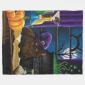 ハロウィーンウィッチキャットパープル魔法 フリースブランケット (正面(横))