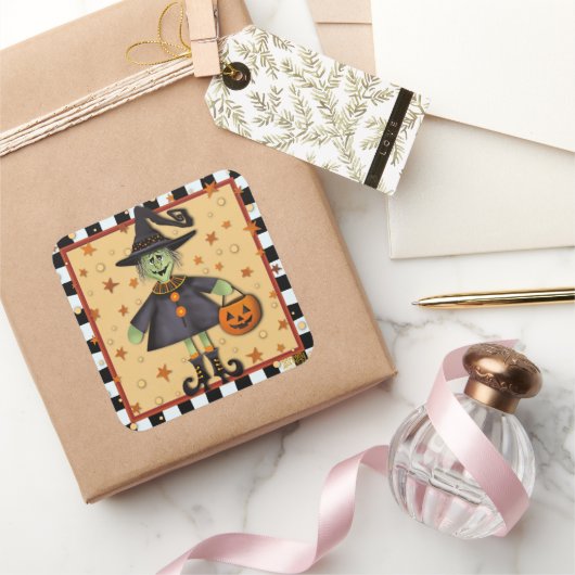 ハロウィーンウィッチキュートなインスピリシティおもしろい子供 スクエアシール (ギフト)
