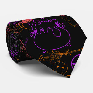 ハロウィーンウィッチクラフトパターンネオン01ブラックBG ネクタイ