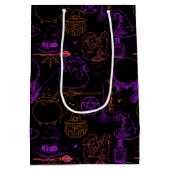 ハロウィーンウィッチクラフトパターンネオン01ブラックBG ミディアムペーパーバッグ (裏面)