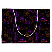 ハロウィーンウィッチクラフトパターンネオン01ブラックBG ラージペーパーバッグ (裏面)