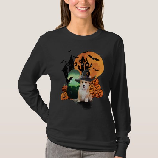 ハロウィーンウィッチコーギドッグ Tシャツ (正面)