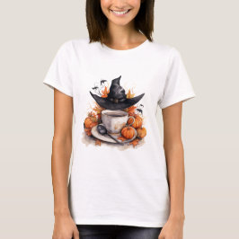 ハロウィーンウィッチコーヒーカップカボチャ Tシャツ