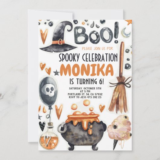 ハロウィーンウィッチコールドロン誕生日招待状 招待状 (正面)
