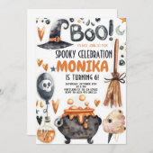 ハロウィーンウィッチコールドロン誕生日招待状 招待状 (正面/裏面)