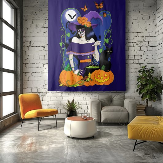 ハロウィーンウィッチシュガースカル タペストリー