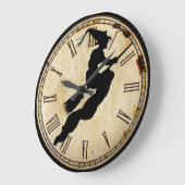ハロウィーンウィッチシルエット |ヴィンテージクロック顔 ラージ壁時計 (傾斜)