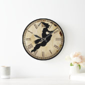 ハロウィーンウィッチシルエット |ヴィンテージクロック顔 ラージ壁時計 (ホーム)