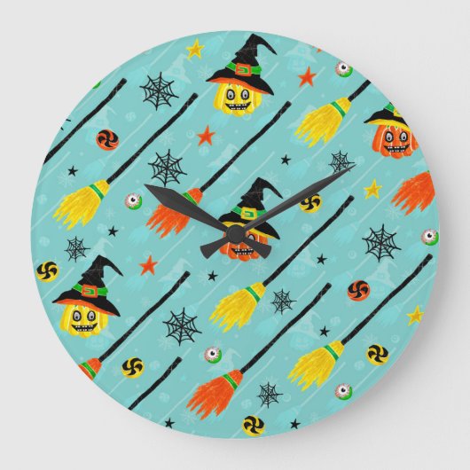 ハロウィーンウィッチシームレステーマ ラージ壁時計 (正面)