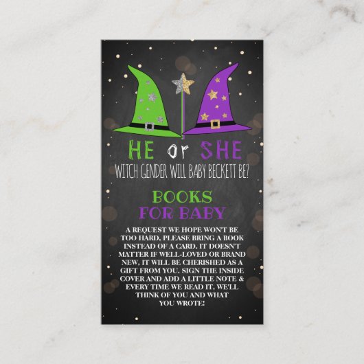 ハロウィーンウィッチジェンダーパーティーブックリクエストの表示 エンクロージャーカード (正面)