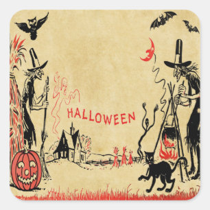 ハロウィーンウィッチステッカー スクエアシール