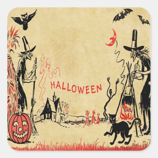 ハロウィーンウィッチステッカー スクエアシール (正面)
