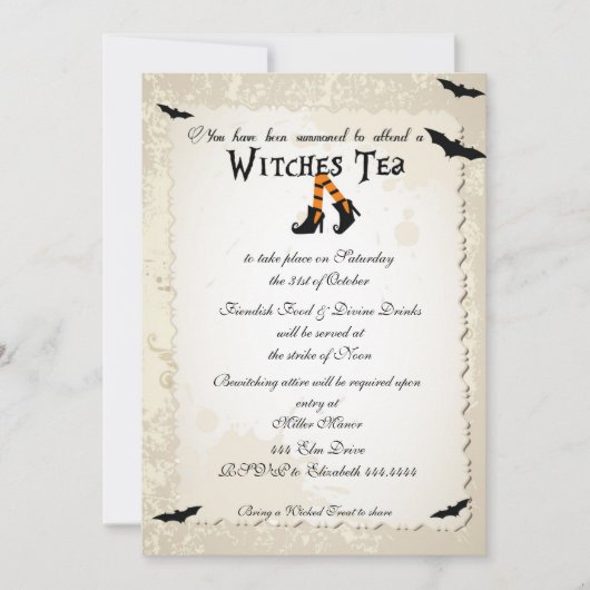 ハロウィーンウィッチズティーパーティの招待状 招待状 (正面)