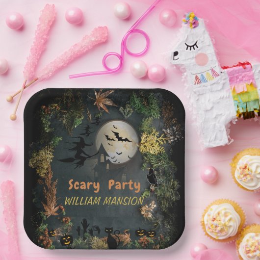 ハロウィーンウィッチズパーティーナイトプランナー招待状 ペーパープレート (パーティー)