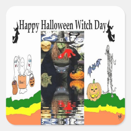 ハロウィーンウィッチデイスクエアステッカー スクエアシール (正面)