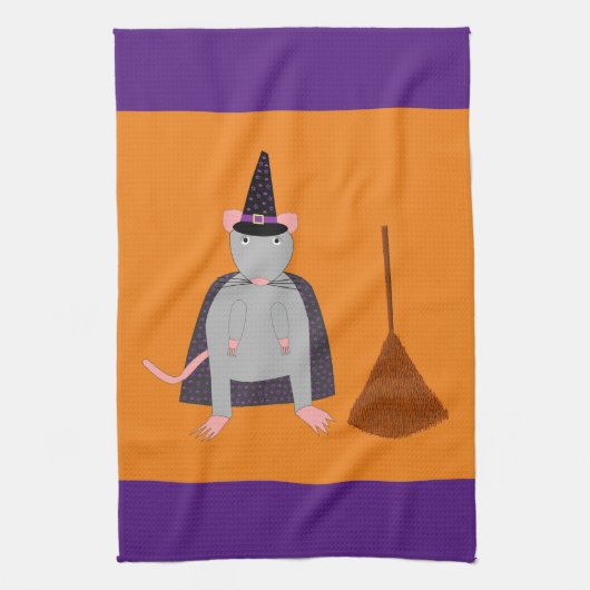 ハロウィーンウィッチネズミと箒 キッチンタオル (縦)