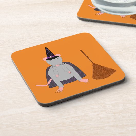 ハロウィーンウィッチネズミと箒 コースター (左側)