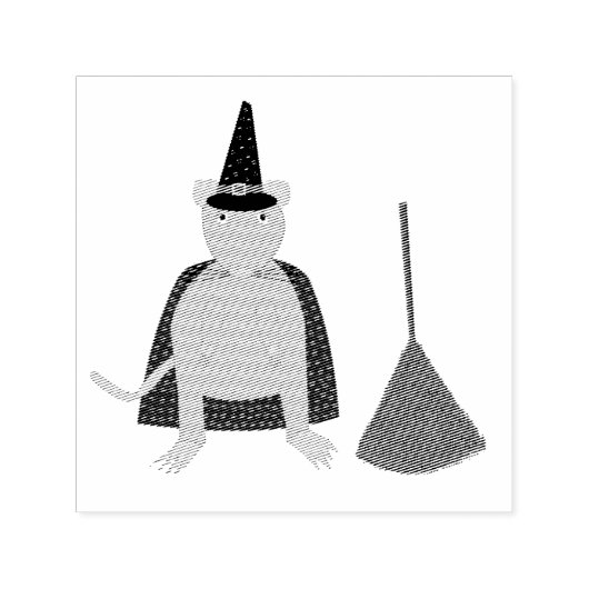 ハロウィーンウィッチネズミと箒 セルフインキングスタンプ (デザイン)