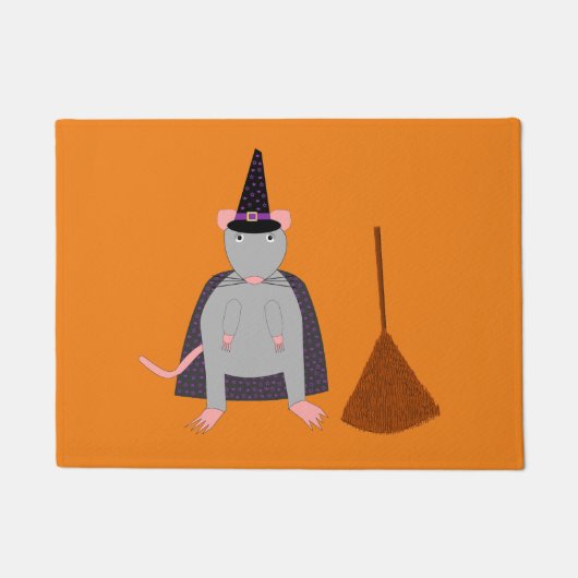 ハロウィーンウィッチネズミと箒 ドアマット (正面)