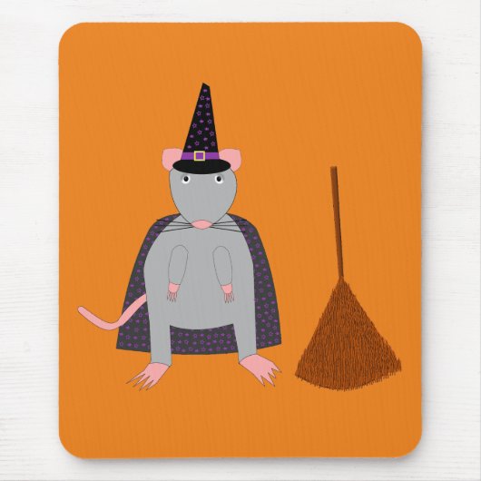 ハロウィーンウィッチネズミと箒 マウスパッド (正面)