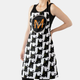 ハロウィーンウィッチハットと黒猫モノグラム エプロン