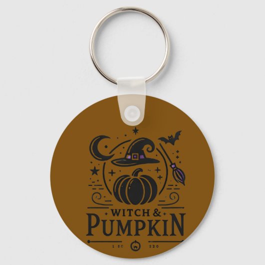 ハロウィーンウィッチハットアンドパンプキンデザイン魔法アート キーホルダー (正面)