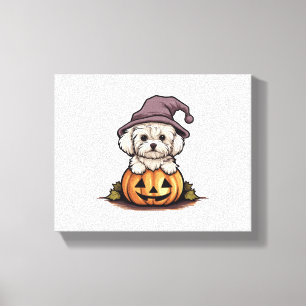 ハロウィーンウィッチハットパンプキンドッグマルチーズ キャンバスプリント