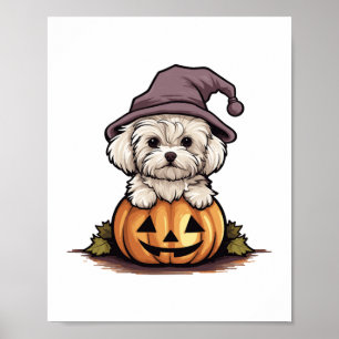 ハロウィーンウィッチハットパンプキンドッグマルチーズ ポスター