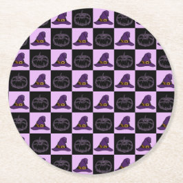 ハロウィーンウィッチハットパンプキン顔パタ不気味ーン ラウンドペーパーコースター