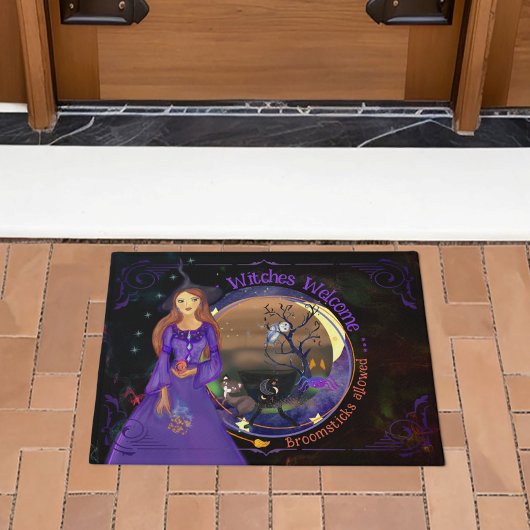 ハロウィーンウィッチバースデーパーティーパープル ドアマット