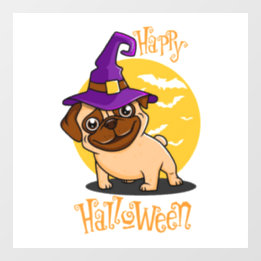 ハロウィーンウィッチパグウィンドウにしがみつく ウィンドウサイン