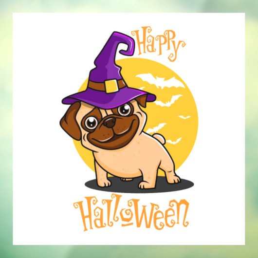 ハロウィーンウィッチパグウィンドウにしがみつく ウィンドウサイン (シート3)