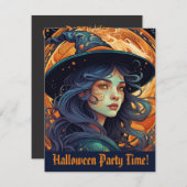 ハロウィーンウィッチパーティの招待状はがき 招待状 (正面/裏面)