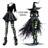 ハロウィーンウィッチパープルグリーンストライプのストッキング レギンス