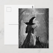 ハロウィーンウィッチブラックキャットウーマンスペル ポストカード (正面/裏面)