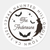 ハロウィーンウィッチブルームこうもり 不気味 | ヘビーホワイト ラウンドシール (正面)