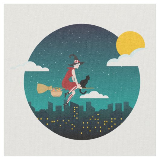 ハロウィーンウィッチベファナ生地 ファブリック (クローズアップ)
