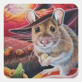 ハロウィーンウィッチマウスカボチャ種子の水のカラーアート スクエアシール (正面)