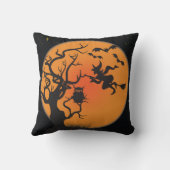 ハロウィーンウィッチムーンこうもり装飾オレンジブラック クッション (裏面)
