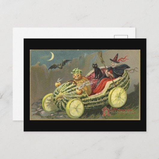 ハロウィーンウィッチメロンレースカーヴィンテージ ポストカード (正面/裏面)