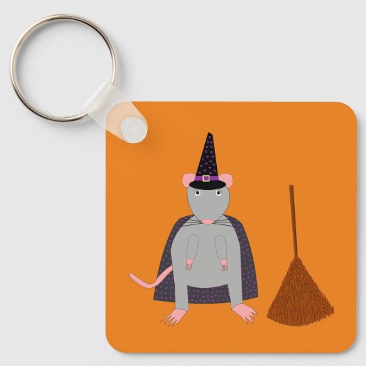 =ハロウィーンウィッチラットとほうきムダブル・サイドバイサイド キーホルダー (正面)