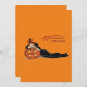 ハロウィーンウィッチヴィンテージアートグリーティングカード シーズンカード (正面/裏面)