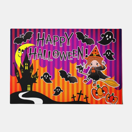 ハロウィーンウィッチ幽霊とこうもり ドアマット (正面)
