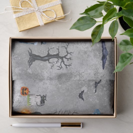 ハロウィーンウィッチ幽霊のよく出るパーティーハウスウォーターカラー 薄葉紙 (ギフト)